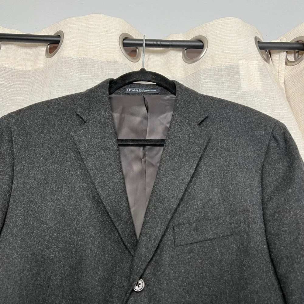 Vintage Polo Ralph‎ Lauren ITALY Wool Cashmere Blazer Jacket Charcoal Size 40